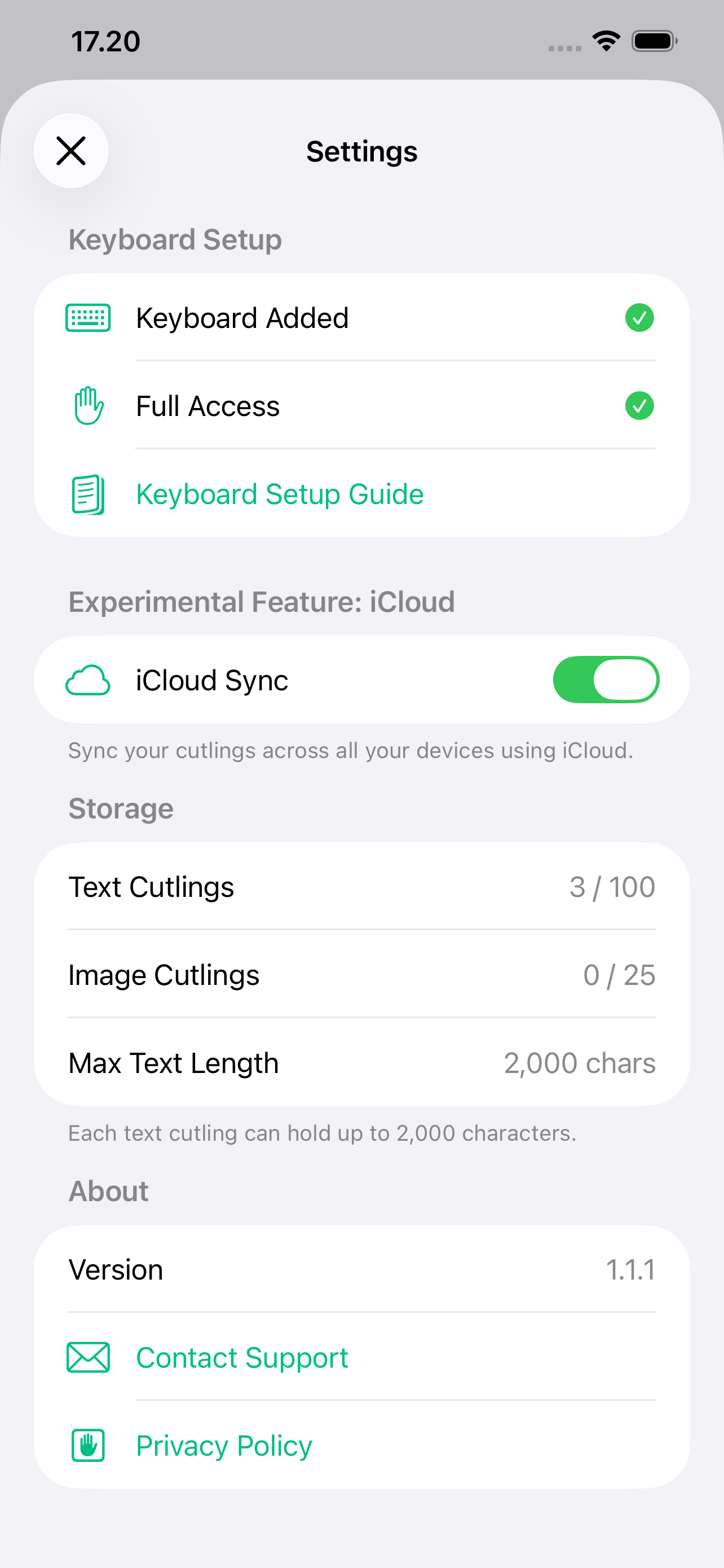 Settings with iCloud sync
