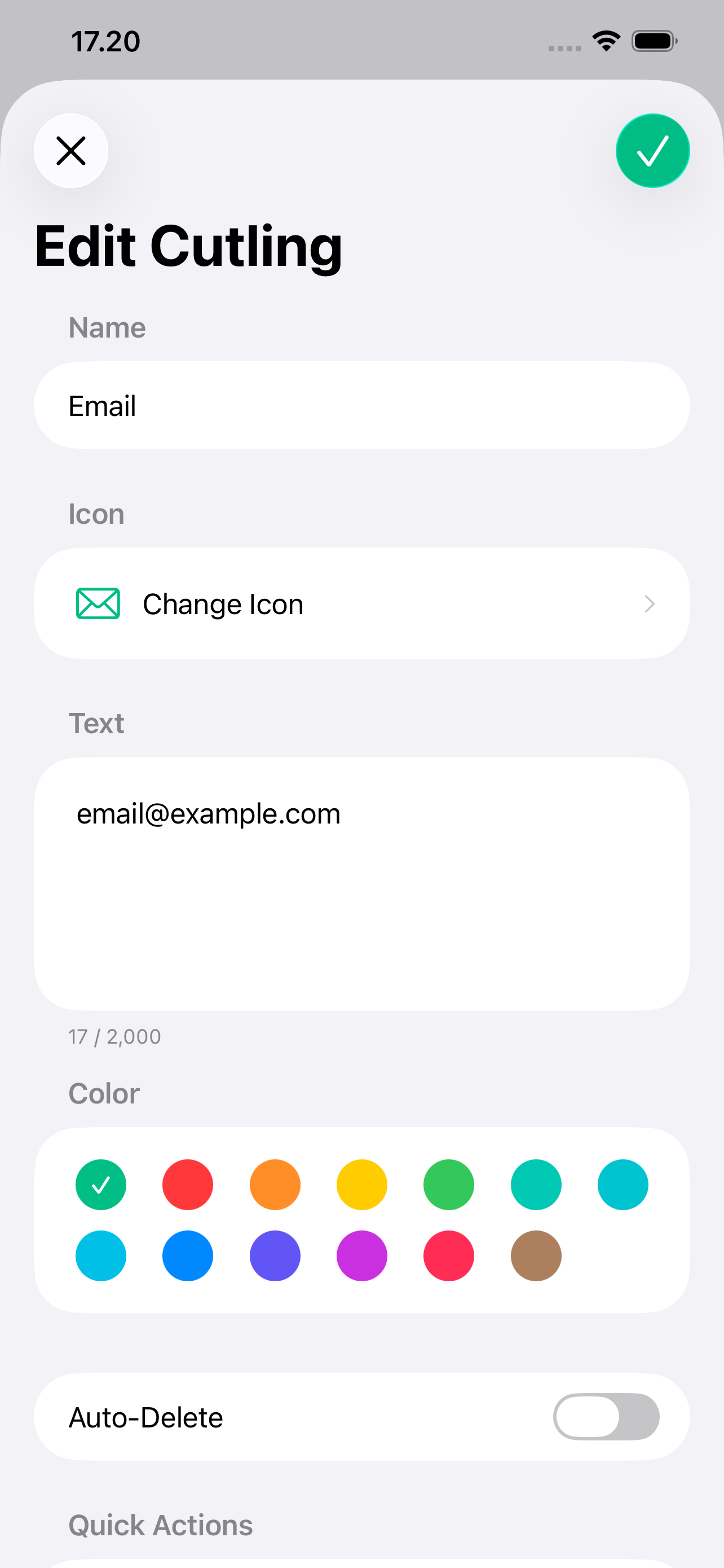 Editing a cutling with icons and colors