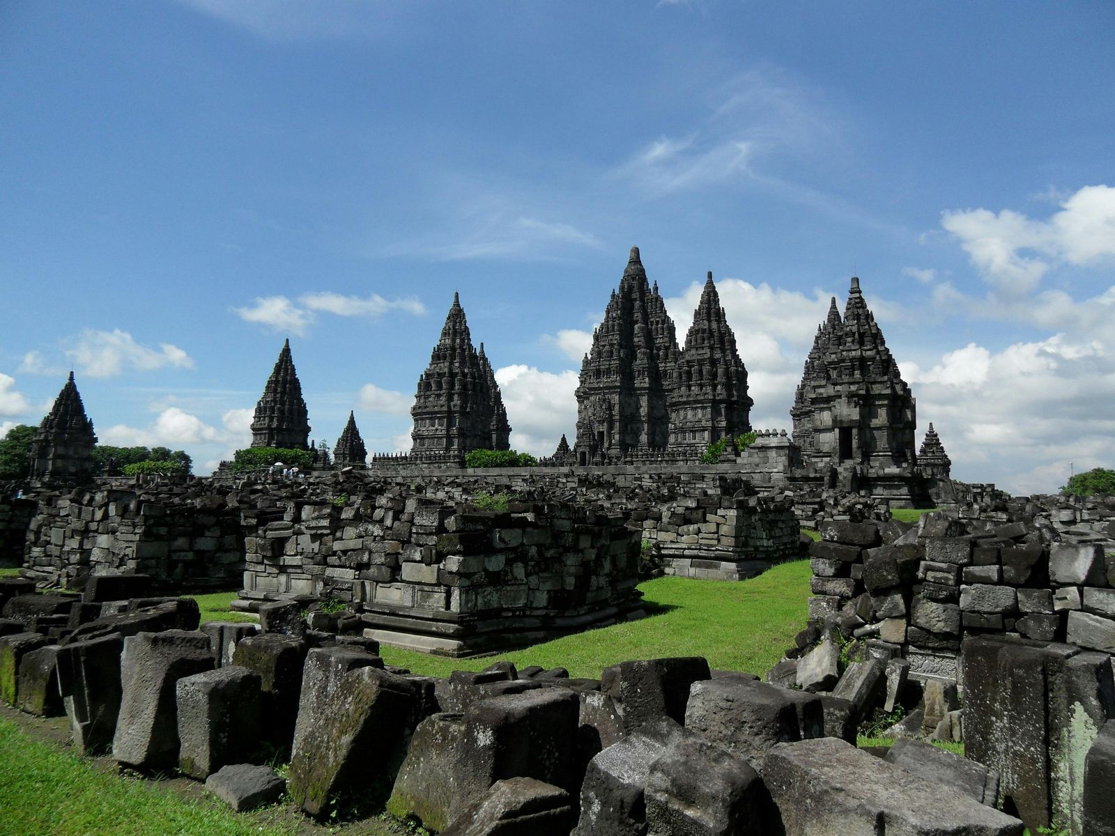 The Hindu temple spires of the Prambanan complex, Yogyakarta